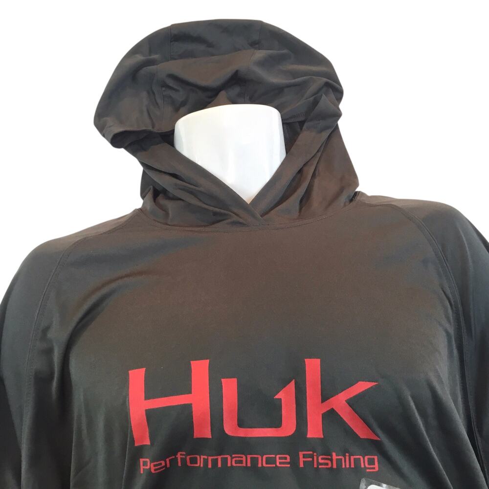 HUK Fishing Hoodie Performance Fabric Gray Red Size X-Large - Picture 7 of 7